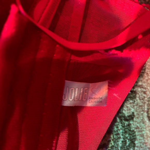 Red vintage mesh lingerie top, corset with bows, black lace - Picture 5 of 7